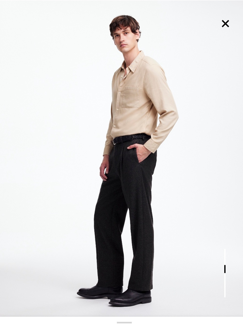 NWOT Madewell Roebling Pleated Trouser in Italian Fabric 34/32 Heather Charcoal
